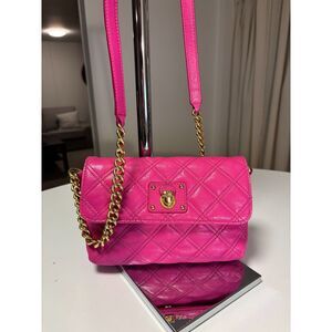 Marc Jacobs Quilted Leather Mini Crossbody Bag Hot Pink Gold Chain Y2K